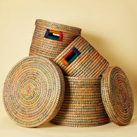 Large Colorful Storage Baskets with Lids, Rainbow Color Jute Wicker