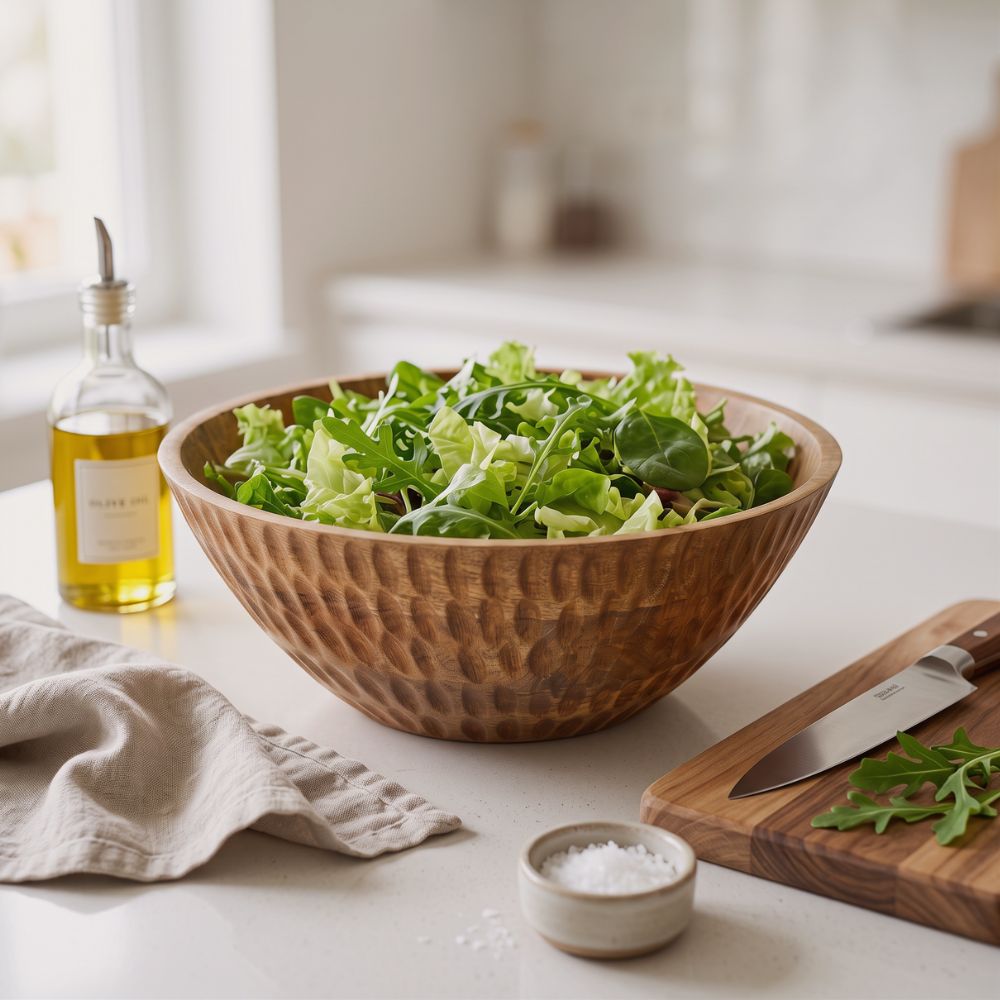 Wooden Salad Bowl with Honeycomb Texture Pattern