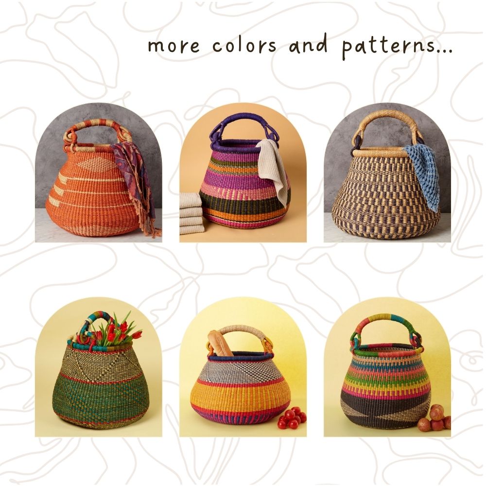 Boho Pot Shape Picnic Basket, Home & Kitchen Decor, Wicker Basket, Living Room Basket, Harvesting, Foraging, Gathering, Fruit Storage, Woven, 16" Wide