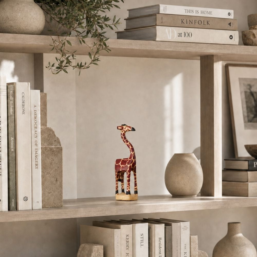 Wooden Standing Giraffe Painted Sculptures for Office