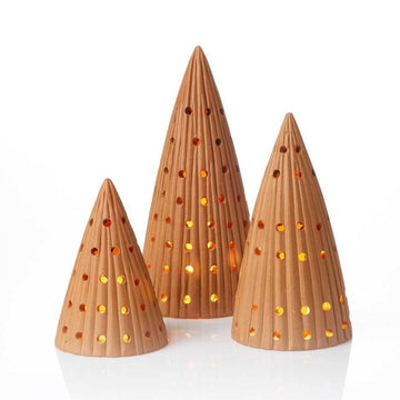 Terracotta Holiday Lights Tree Lantern Set