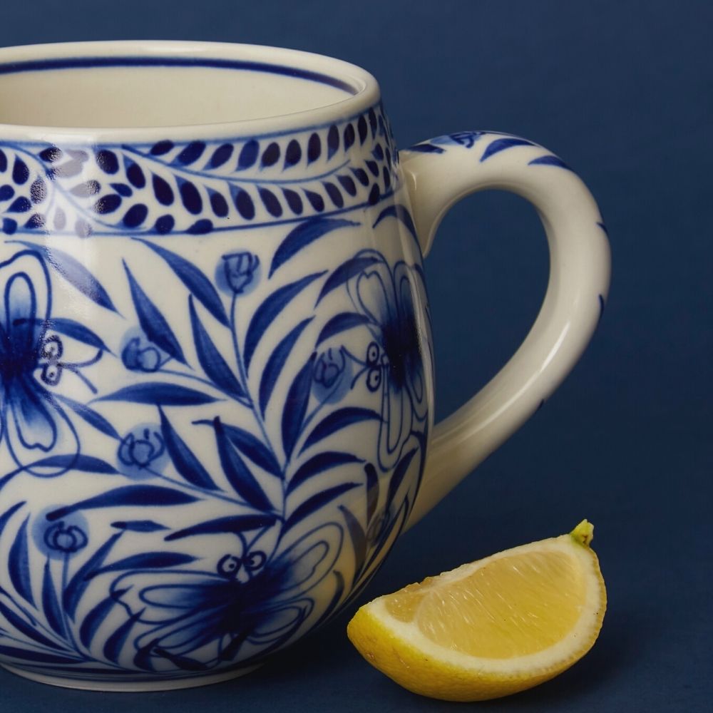 Blue Floral Ceramic Coffee Tea Mug