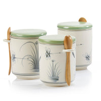 Vintage Dragon Fly Small Canister Set with Wood Spoons