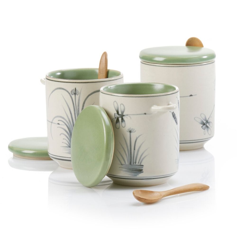Vintage Dragon Fly Small Canister Set with Wood Spoons