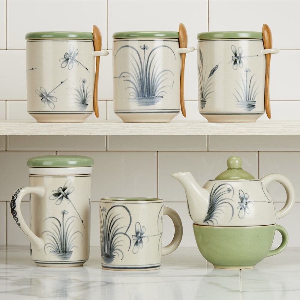 Vintage Dragon Fly Small Canister Set with Wood Spoons
