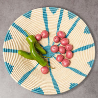 Extra Large Turquoise Sun Raffia Woven Fruit Bread Decorative Bowl