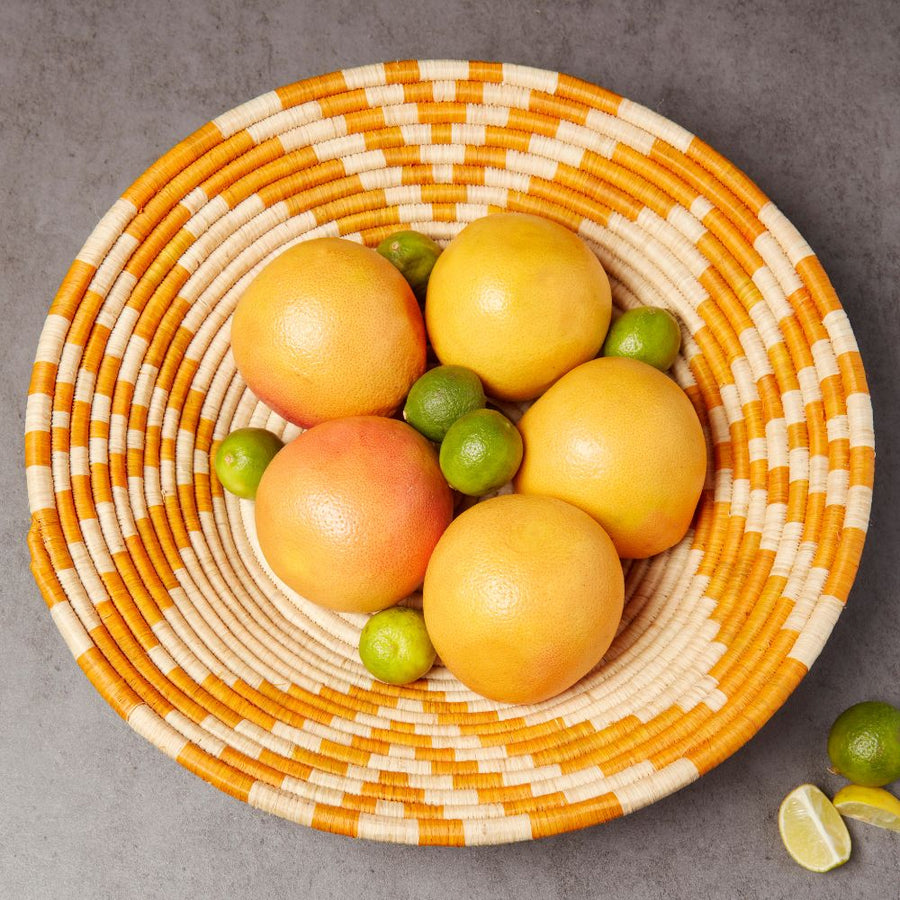 Large Orange Flower Raffia Woven Fruit Bread Decorative Bowl