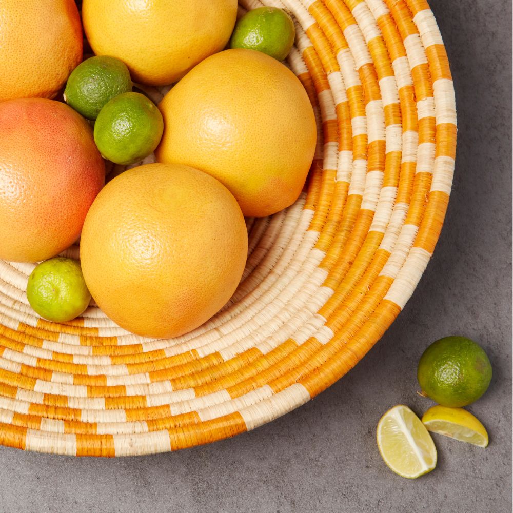 Extra Large Orange Flower Raffia Woven Fruit Bread Decorative Bowl