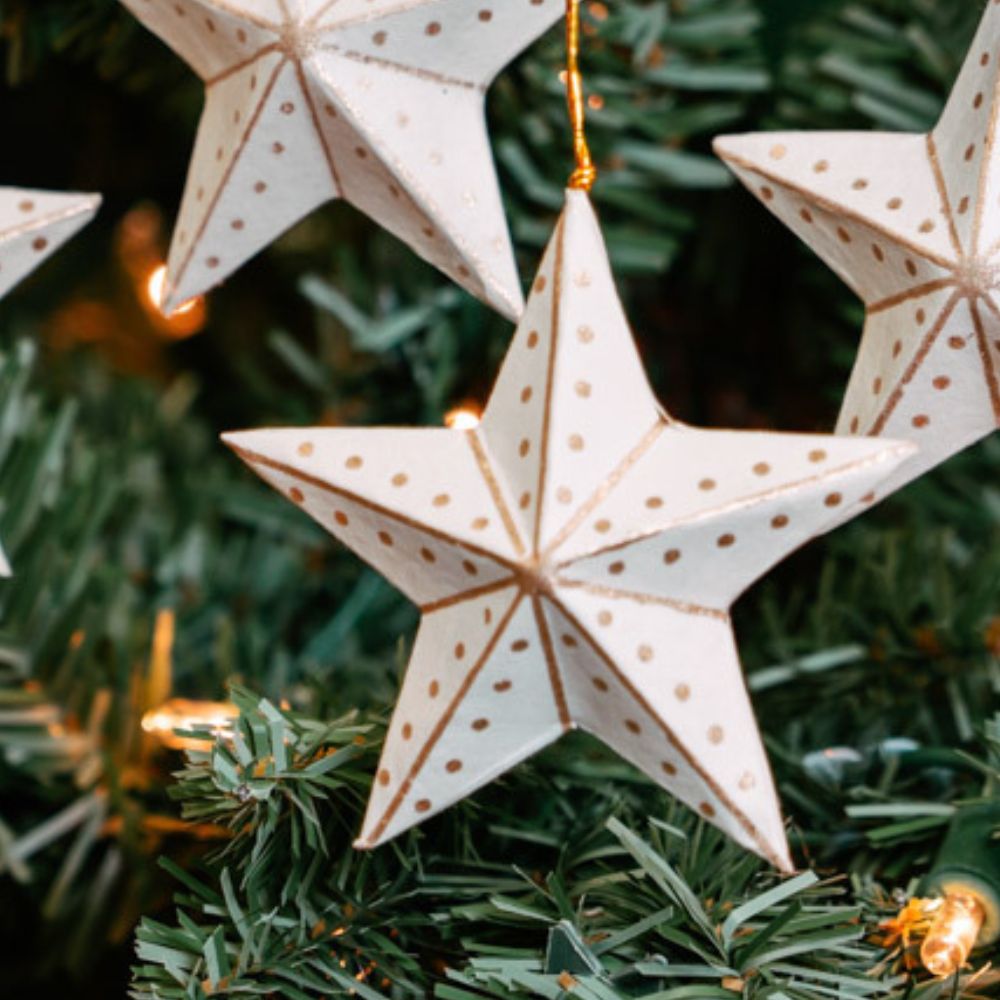White Gold Paper Star Ornament Set of 5