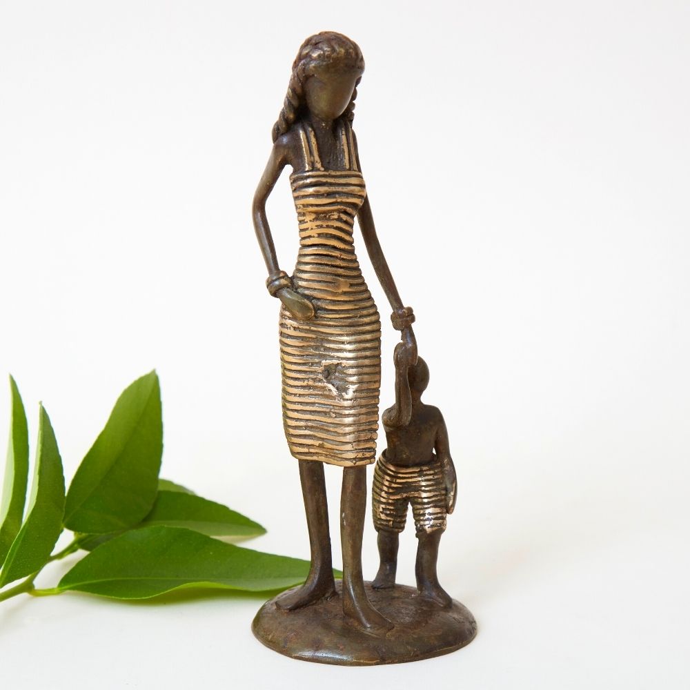 Bronze Mother Baby Figurine
