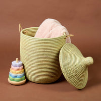 Small Decorative Wicker Basket with Hood Lid, 12" Wide, 14" Tall