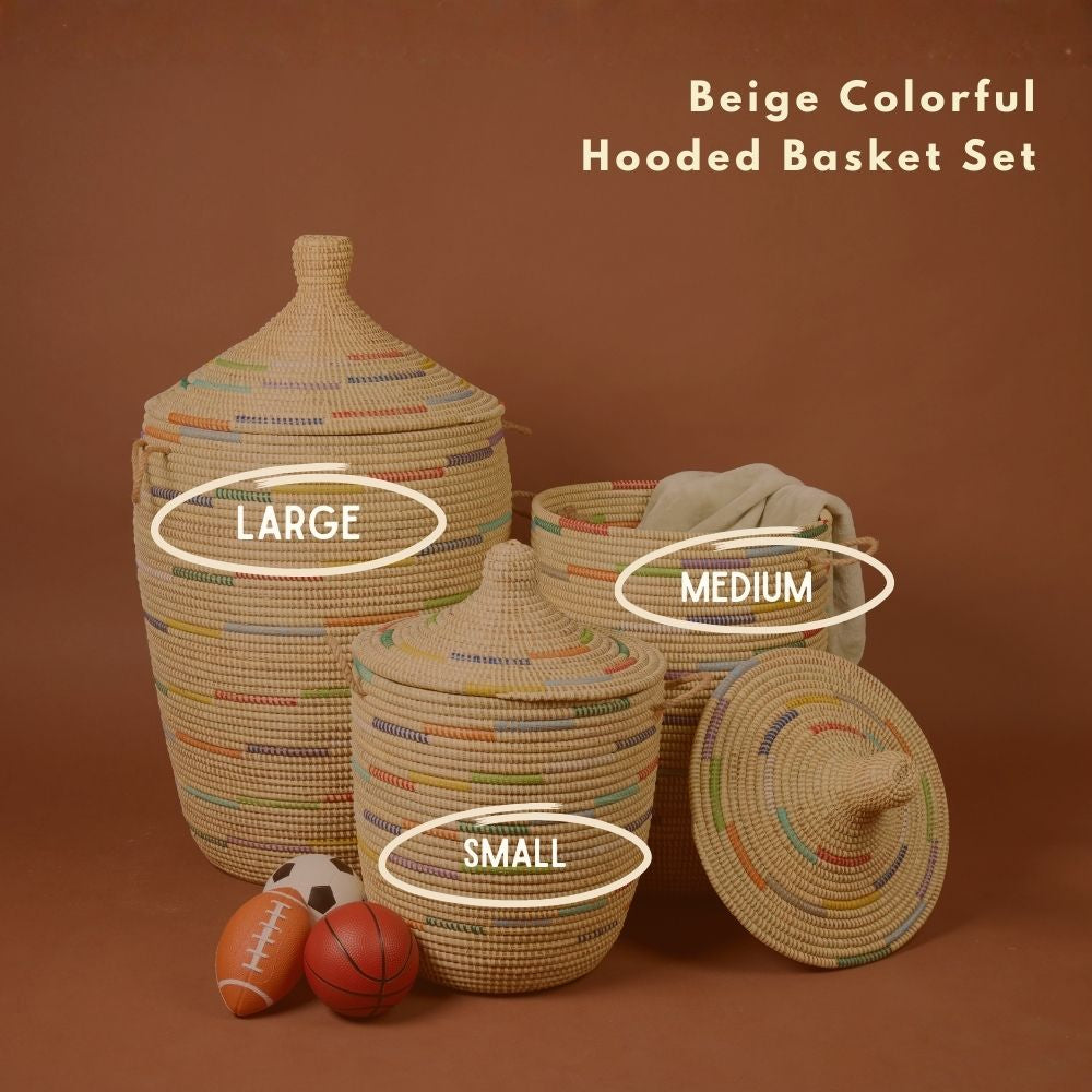 Beige Colorful Wicker Storage Baskets