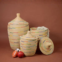 Beige Colorful Wicker Storage Baskets