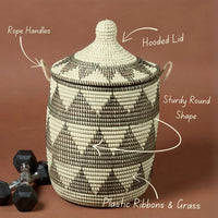 Small Decorative Wicker Basket with Hood Lid, 12" Wide, 14" Tall