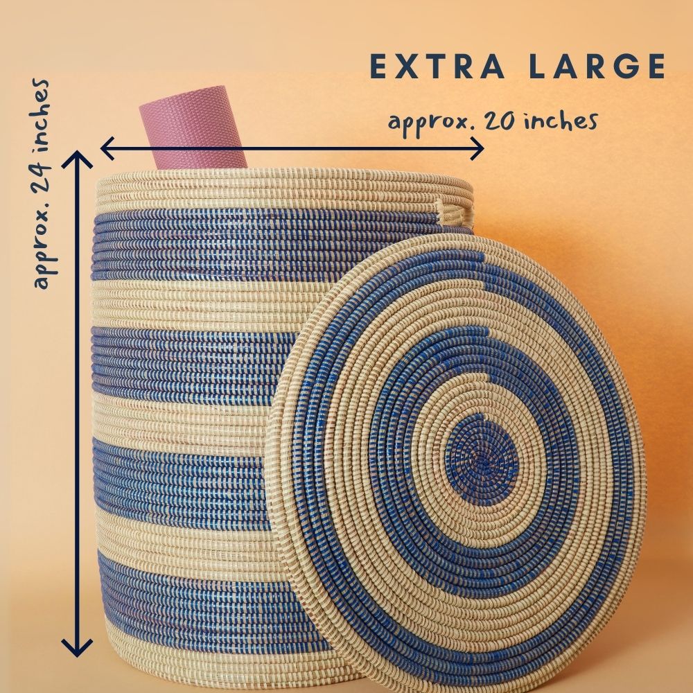 Storage & Organization - Baskets, Laundry Hamper, Nursery Toys Bin, Living Room Blankets Storage, Decorative, Wicker, Sturdy, Round, Handles, Woven, Navy Blue