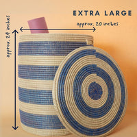 Storage & Organization - Baskets, Laundry Hamper, Nursery Toys Bin, Living Room Blankets Storage, Decorative, Wicker, Sturdy, Round, Handles, Woven, Navy Blue