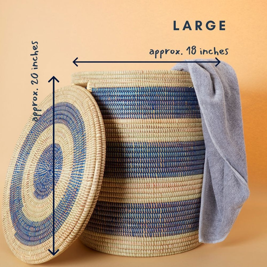 Storage & Organization - Baskets, Laundry Hamper, Nursery Toys Bin, Living Room Blankets Storage, Decorative, Wicker, Sturdy, Round, Handles, Woven, Navy Blue