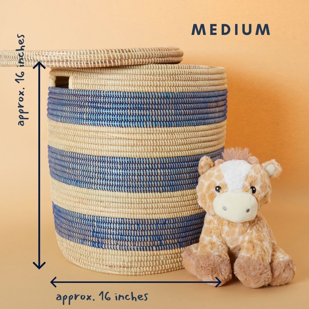 Storage & Organization - Baskets, Laundry Hamper, Nursery Toys Bin, Living Room Blankets Storage, Decorative, Wicker, Sturdy, Round, Handles, Woven, Navy Blue