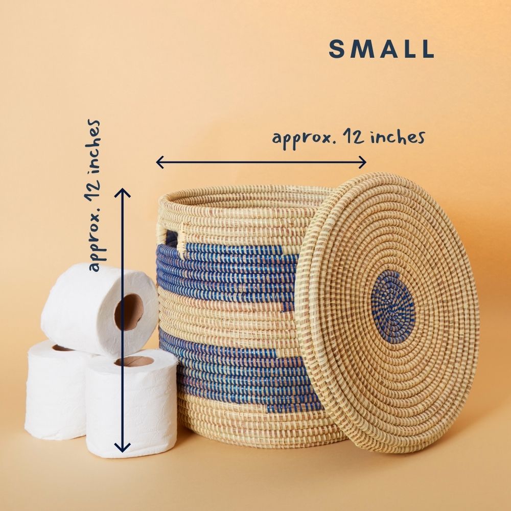 Storage & Organization - Baskets, Laundry Hamper, Nursery Toys Bin, Living Room Blankets Storage, Decorative, Wicker, Sturdy, Round, Handles, Woven, Navy Blue