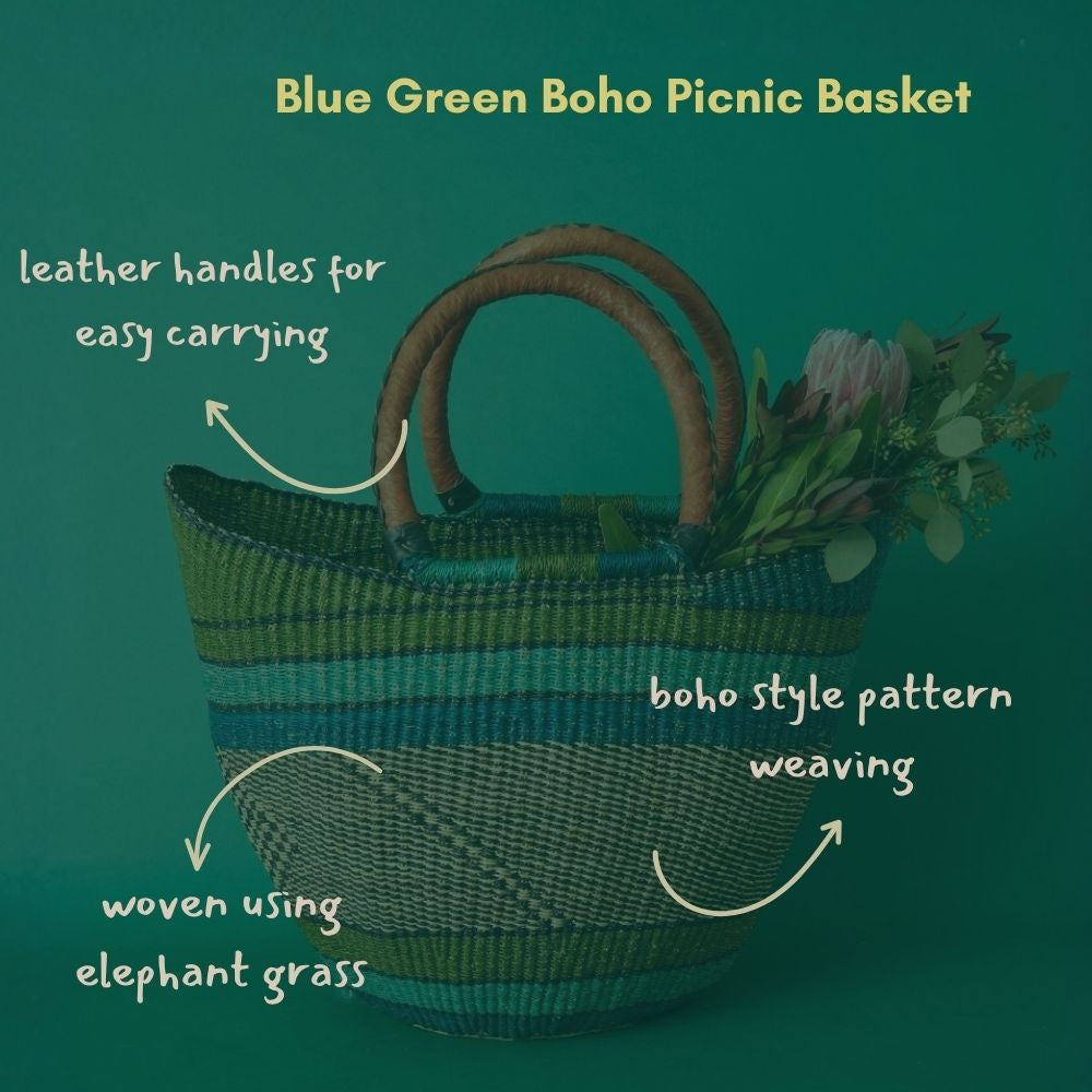 Bohemian African Market Basket, Blue Green