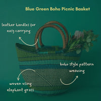 Bohemian African Market Basket, Blue Green