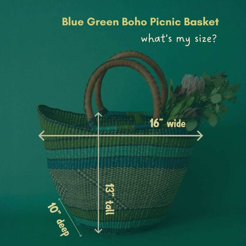 Bohemian African Market Basket, Blue Green
