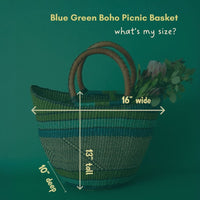 Bohemian African Market Basket, Blue Green