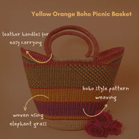 Boho Picnic Basket, Market Tote, Beach Basket, Harvesting, Foraging, Reusable Grocery Bag, Kitchen & Dining Storage, Countertop Fruits Holder, Decorative Wicker Basket, Woven,