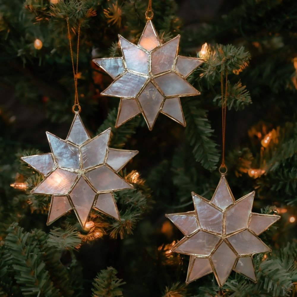 Gold Capiz Shell Star Ornament Set of 3
