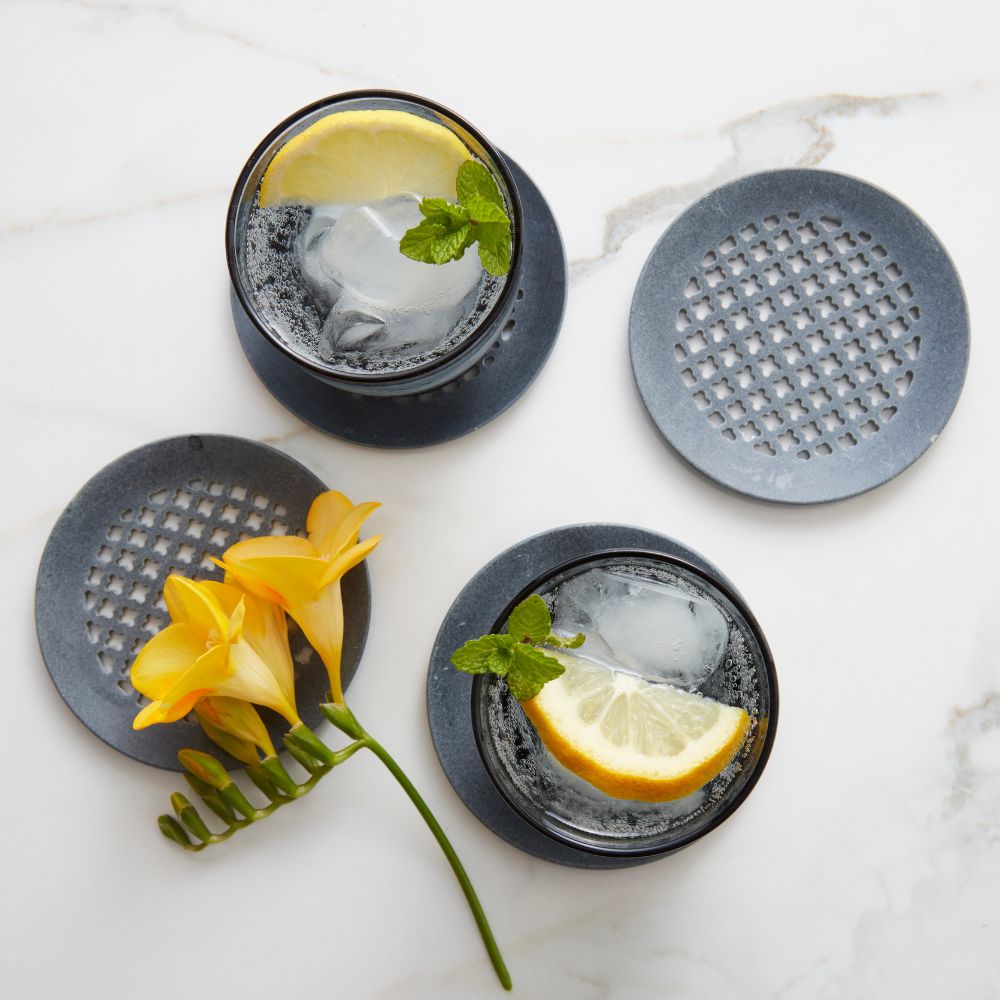 Lattice Gray Stone Coasters Set