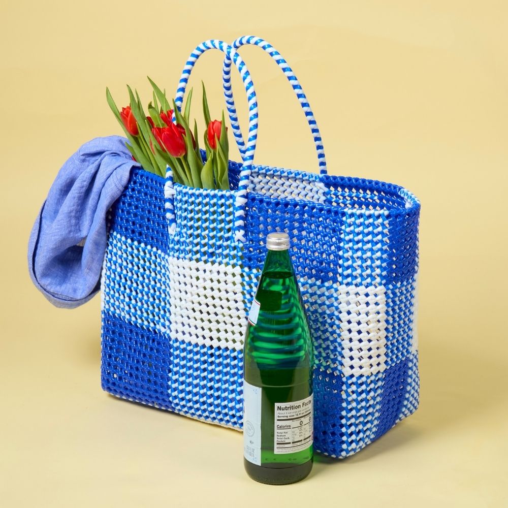 Large Bright Checkered Tote Bag