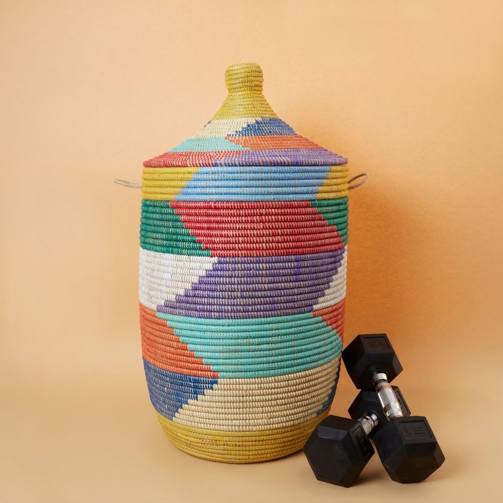 Colorful Wicker Storage Baskets with Hooded Lids