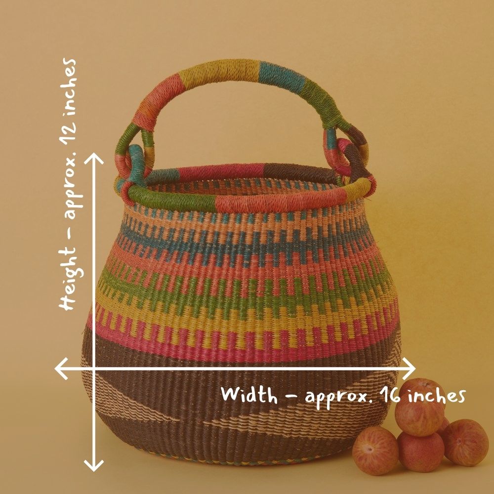 Boho Pot Shape Picnic Basket, Home & Kitchen Decor, Wicker Basket, Living Room Basket, Harvesting, Foraging, Gathering, Fruit Storage, Woven, 16" Wide