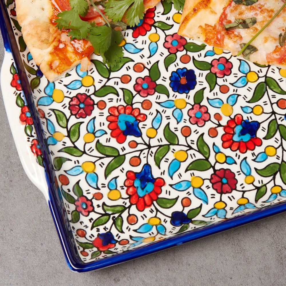 Ceramic Large Palestine Blue Floral Square Dish