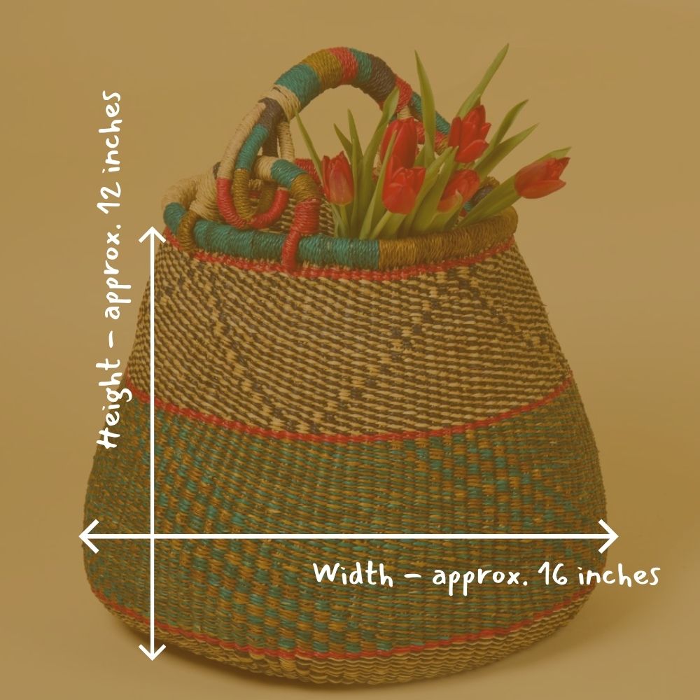 Boho Pot Shape Picnic Basket, Home & Kitchen Decor, Wicker Basket, Living Room Basket, Harvesting, Foraging, Gathering, Fruit Storage, Woven, 16" Wide