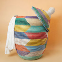 Colorful Wicker Storage Baskets with Hooded Lids
