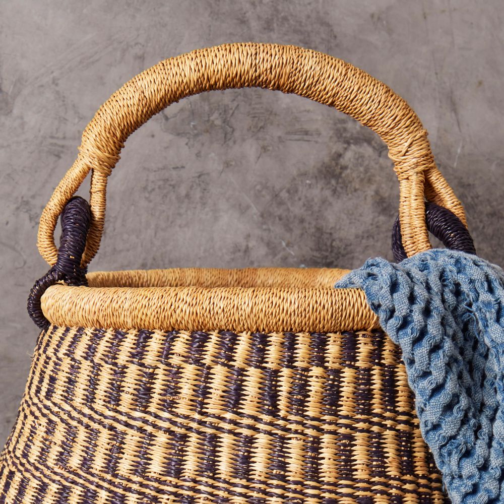 Checkered Navy Pot Basket