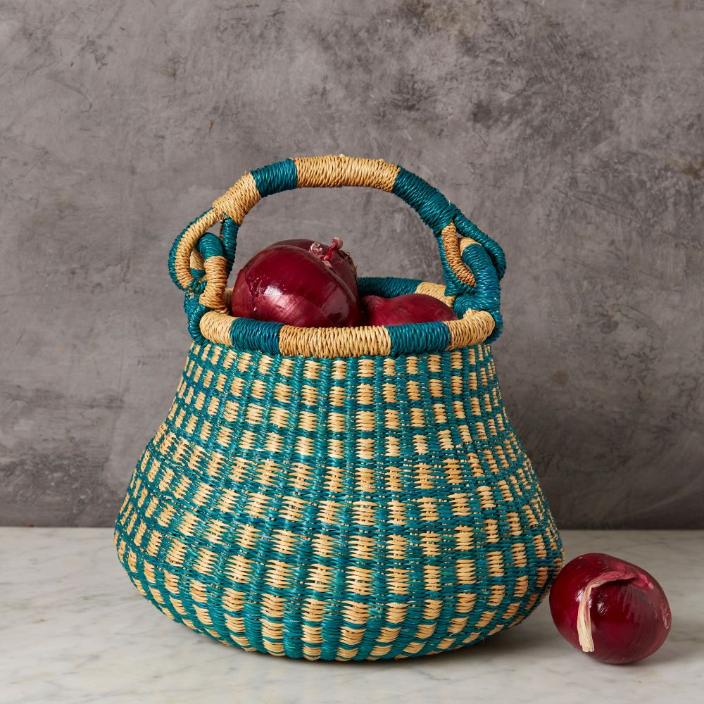 Small Bolga Pot Basket, 9" W, Decorative Bowls, Storage, Harvesting, Gardening, Foraging, Fruit Picking, Hand Woven, Boho Patterns, African, Made in Ghana