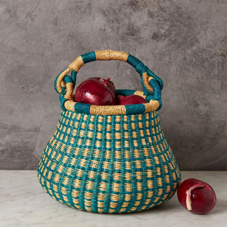 Small Bolga Pot Basket, 9" W, Decorative Bowls, Storage, Harvesting, Gardening, Foraging, Fruit Picking, Hand Woven, Boho Patterns, African, Made in Ghana