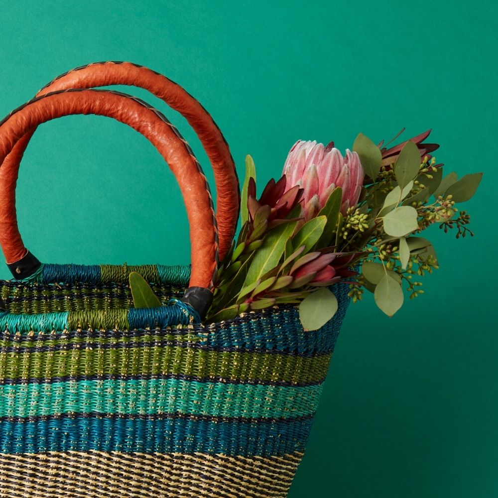 Blue Green Bohemian Market Basket