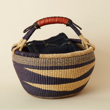 Wide Navy Round Basket