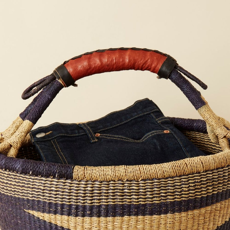 Wide Navy Round Basket