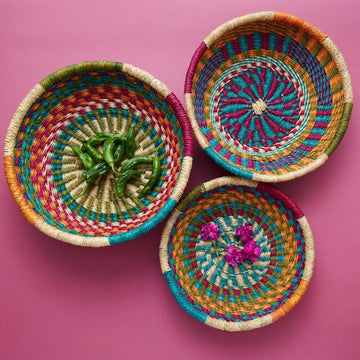 Vibrant Pink Fruit Bread Basket Bowl Set of 3