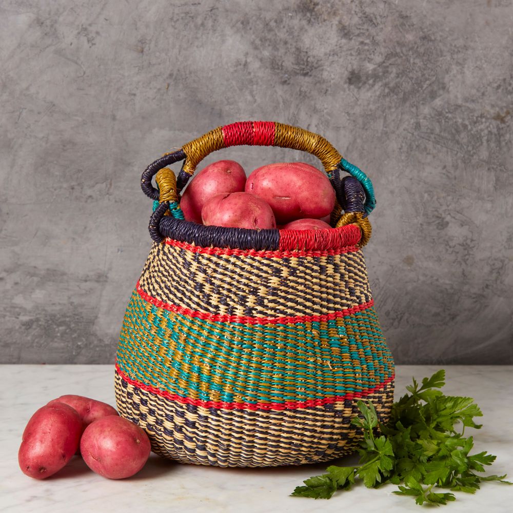Small Boho Bolga Pot Basket, 9" Wide