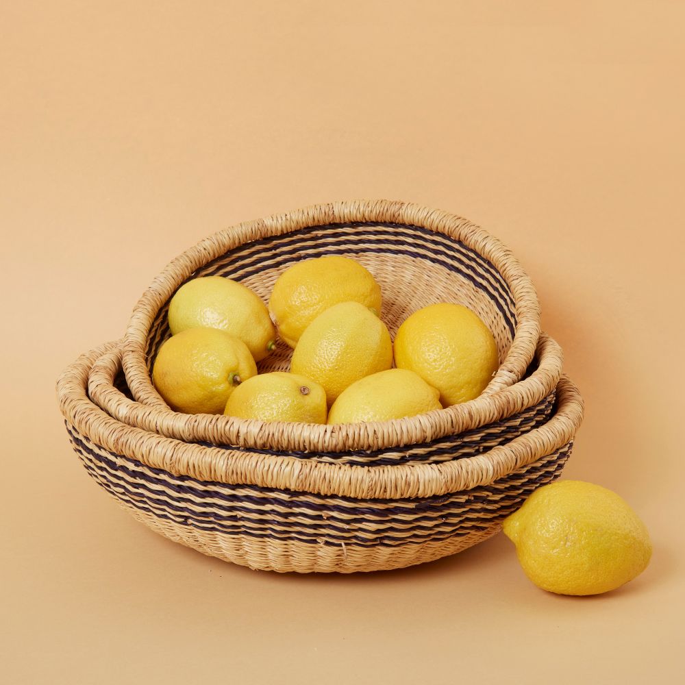 Natural Stripes Fruit Bread Basket Bowl Set of 3