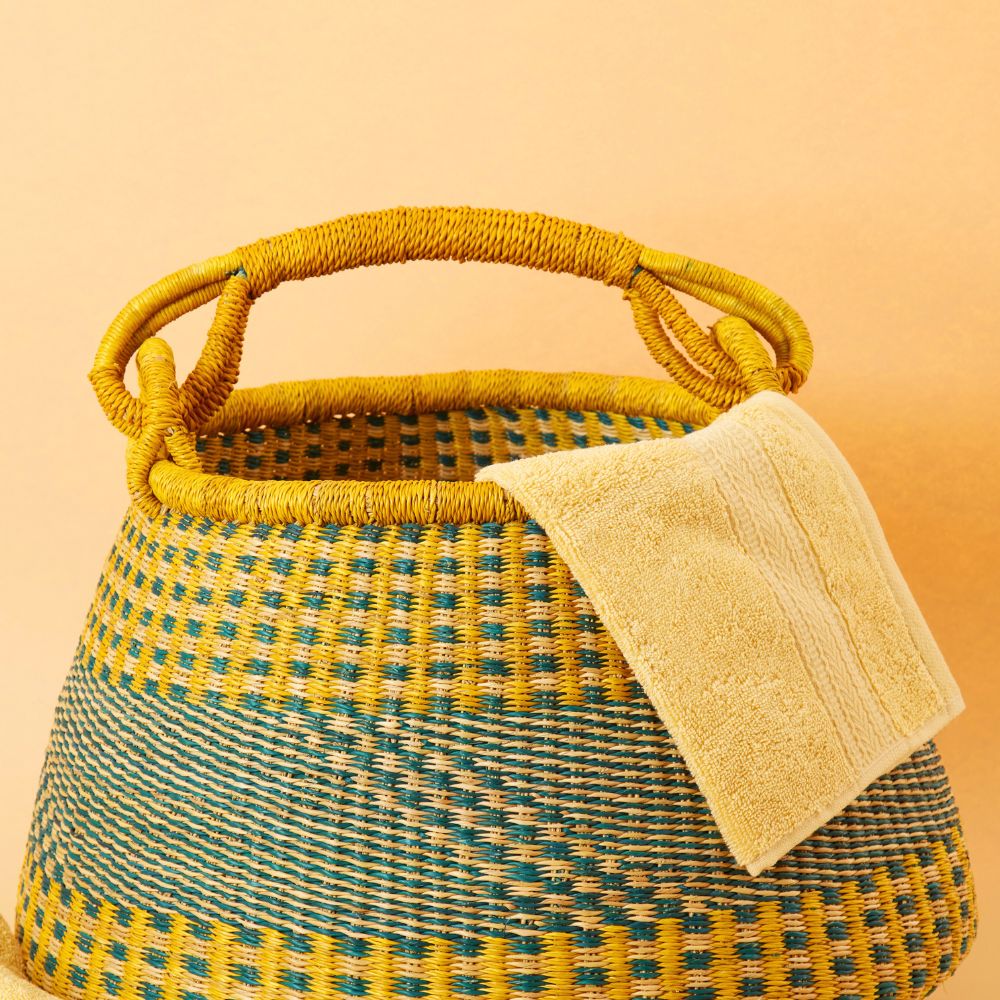 Yellow Blue Bohemian Pot Basket