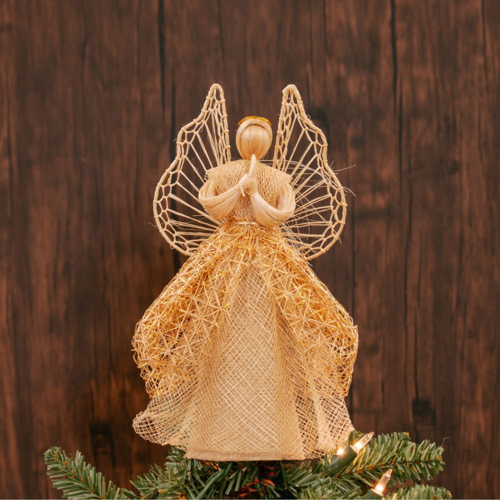 Abaca Gold Praying Angel Tree Topper