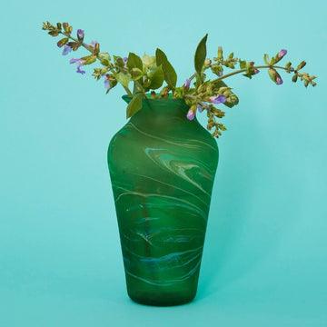 Hebron Glass Green Swirls Pot Vase