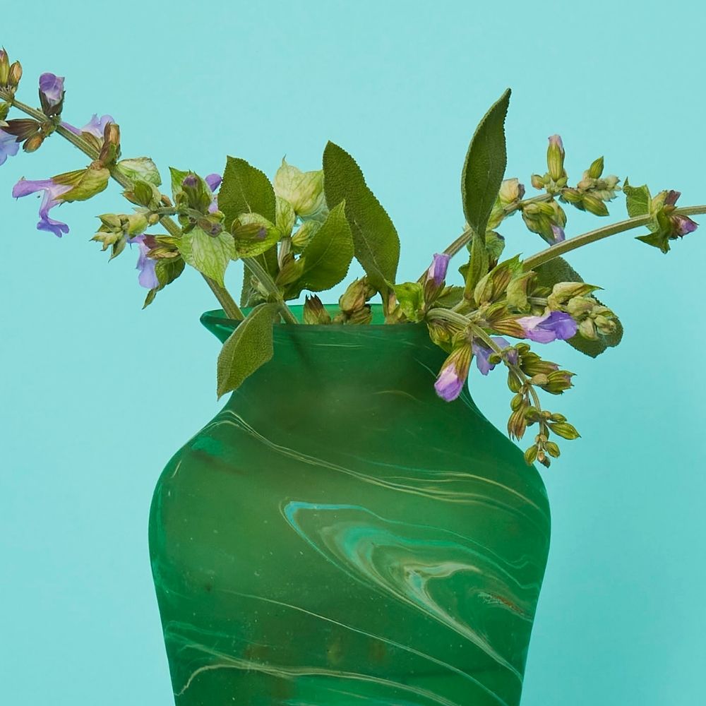 Hebron Glass Green Swirls Pot Vase