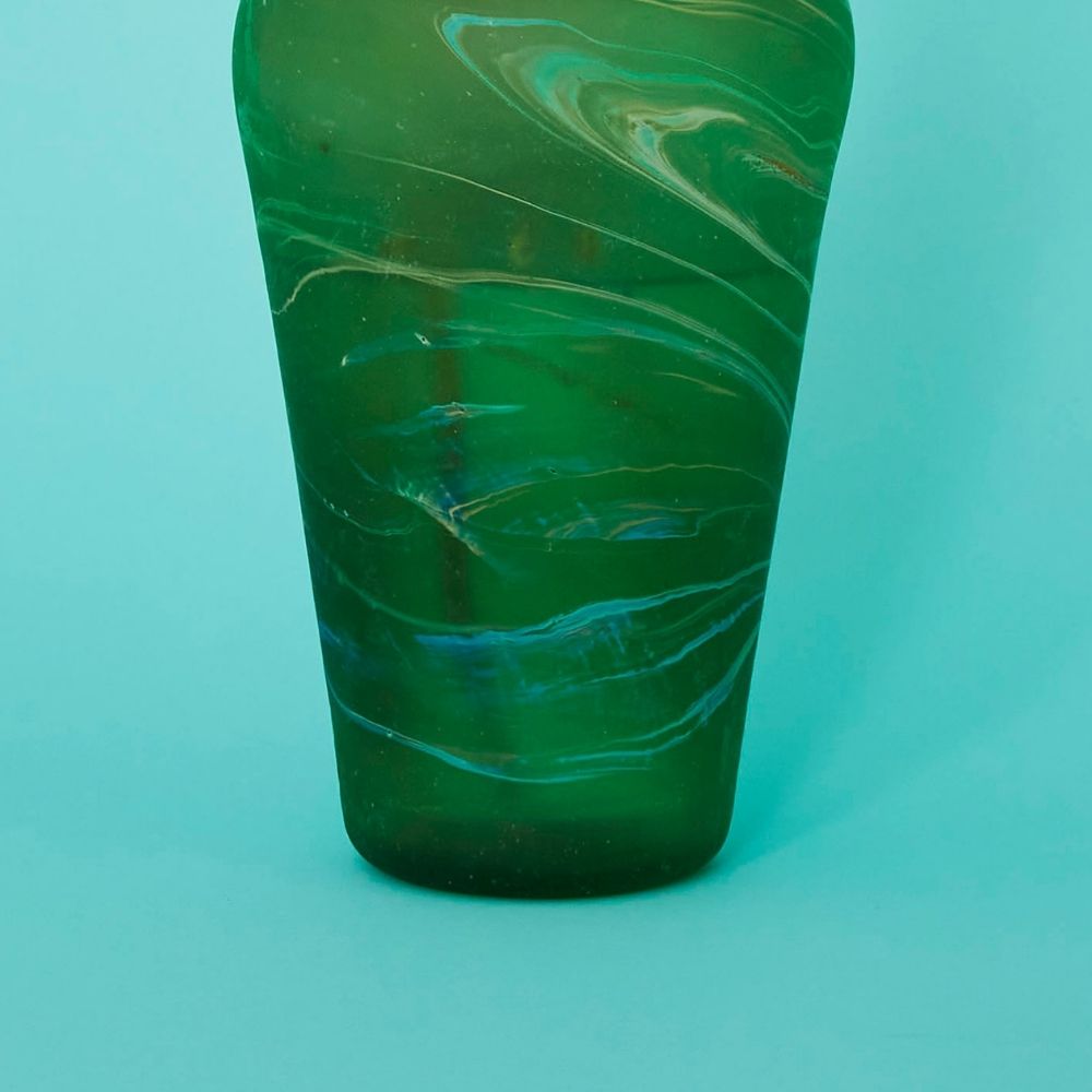Hebron Glass Green Swirls Pot Vase